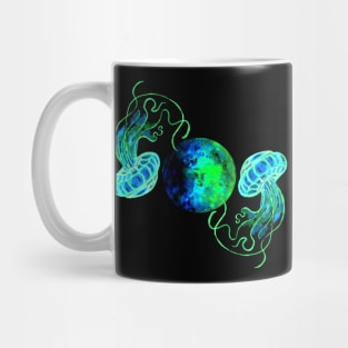 Turquoise Moon and Space Jellyfish Mug